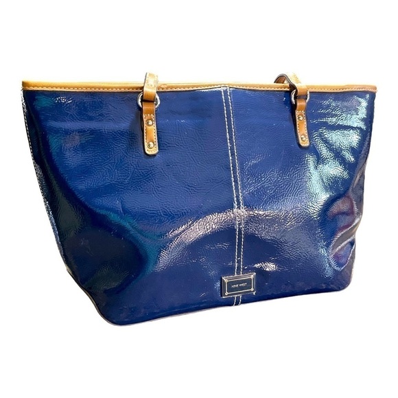 NINE WEST, LARGE TOTE BAG. ROYAL BLUE WITH BRIGHT STRIPE, INTERIOR LINING. - Picture 3 of 10